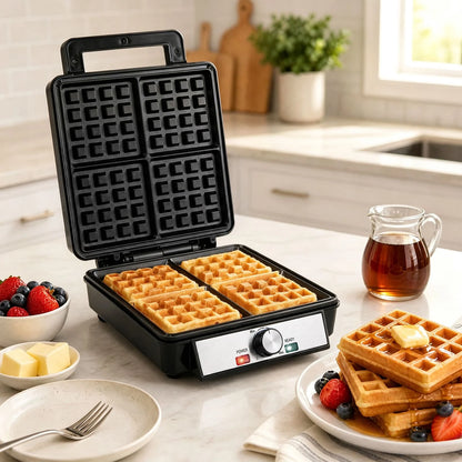 Belgian Waffle Maker 4-Slice 1200W with Browning Knob Nonstick Plates for Family