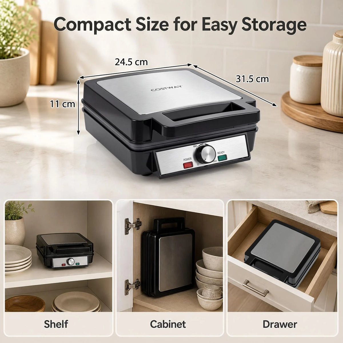 Belgian Waffle Maker 4-Slice 1200W with Browning Knob Nonstick Plates for Family