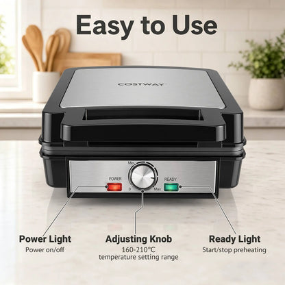 Belgian Waffle Maker 4-Slice 1200W with Browning Knob Nonstick Plates for Family