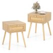 Boho Bedside Table with Hand-woven Rattan Decoration