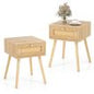 Boho Bedside Table with Hand-woven Rattan Decoration