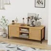 Boho TV Stand Media Console Table with 2 Cabinets and Open Shelf