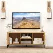Boho TV Stand Media Console Table with 2 Cabinets and Open Shelf