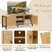 Boho TV Stand Media Console Table with 2 Cabinets and Open Shelf