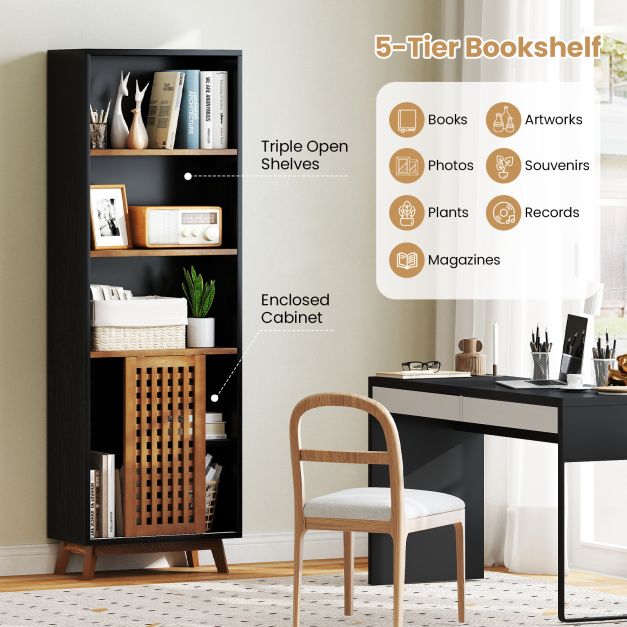 178 CM 5-Tier Bookshelf with Reversible Adjustable Shelf