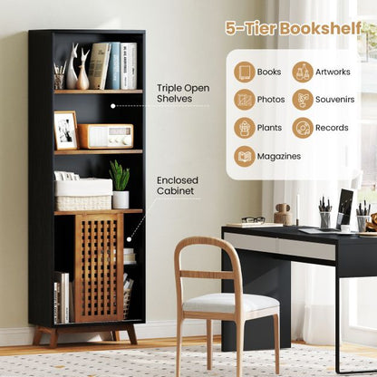 178 CM 5-Tier Bookshelf with Reversible Adjustable Shelf
