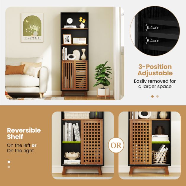 178 CM 5-Tier Bookshelf with Reversible Adjustable Shelf