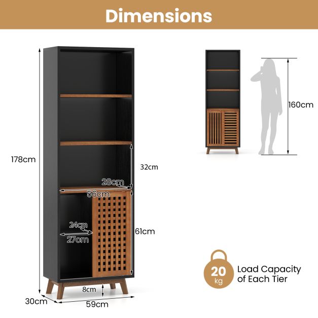178 CM 5-Tier Bookshelf with Reversible Adjustable Shelf