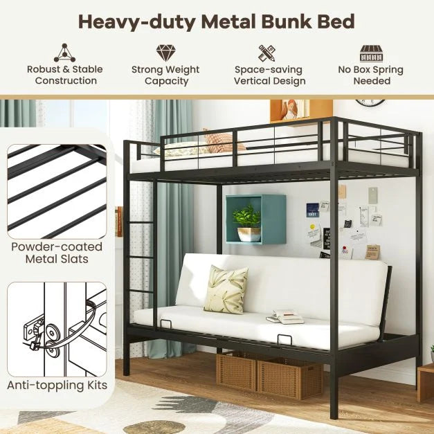 Single Over Futon Bunk Bed with Ladder and Safety Guardrails