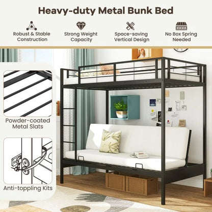 Single Over Futon Bunk Bed with Ladder and Safety Guardrails