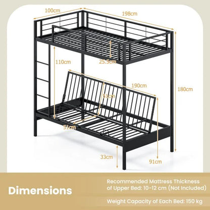 Single Over Futon Bunk Bed with Ladder and Safety Guardrails