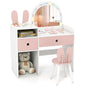 Bunny Kids Vanity Table and Chair Set with Lighted Mirror