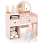 Bunny Kids Vanity Table and Chair Set with Lighted Mirror