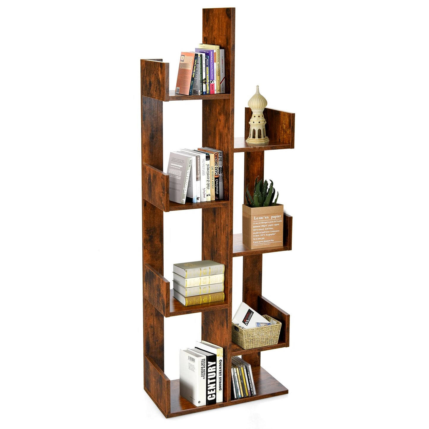 Giantex 8-Tier Tree Bookshelf Wooden Bookcase Storage Shelving Unit with Anti-Toppling Device