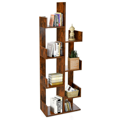 Giantex 8-Tier Tree Bookshelf Wooden Bookcase Storage Shelving Unit with Anti-Toppling Device