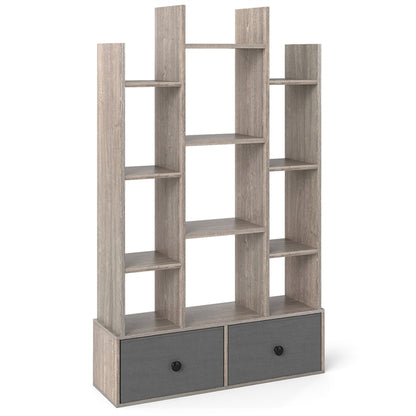 7/12-Tier Wooden Bookshelf with Folding Drawer for Study Living Room