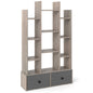 7/12-Tier Wooden Bookshelf with Folding Drawer for Study Living Room