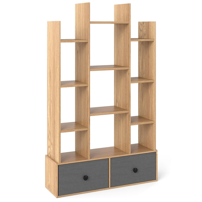 7/12-Tier Wooden Bookshelf with Folding Drawer for Study Living Room