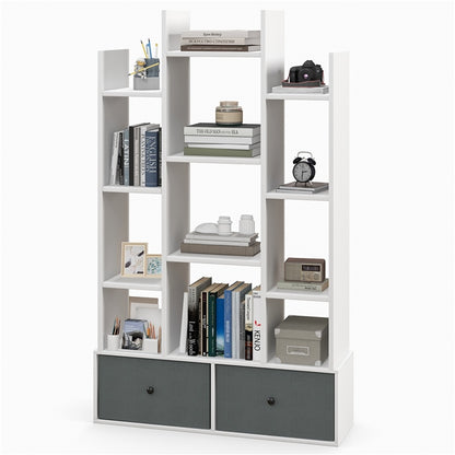 7/12-Tier Wooden Bookshelf with Folding Drawer for Study Living Room