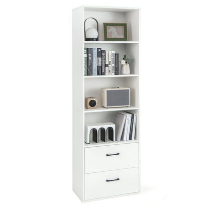 188cm Tall Bookcase, 6-Tier Wooden Bookshelf Storage Cabinet with 4 Open Shelves and 2 Drawers