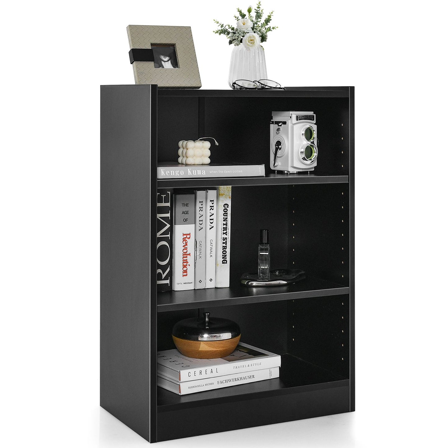3-Tier Cube Bookcase, Wooden Storage Bookshelf Open Shelving Unit with Adjustable Shelves and Anti-Toppling Device