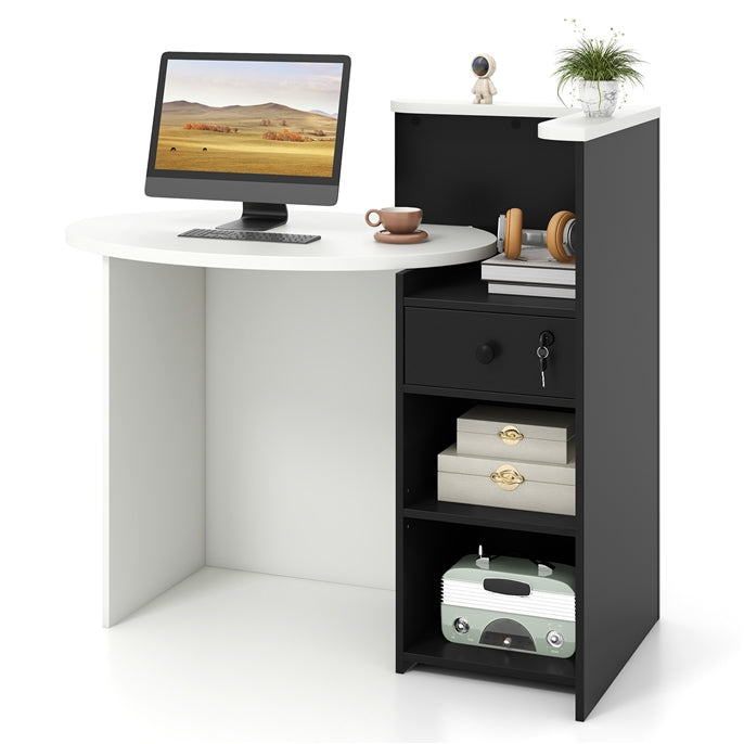 Reception Desk with Lockable Drawer and Adjustable Shelf for Office