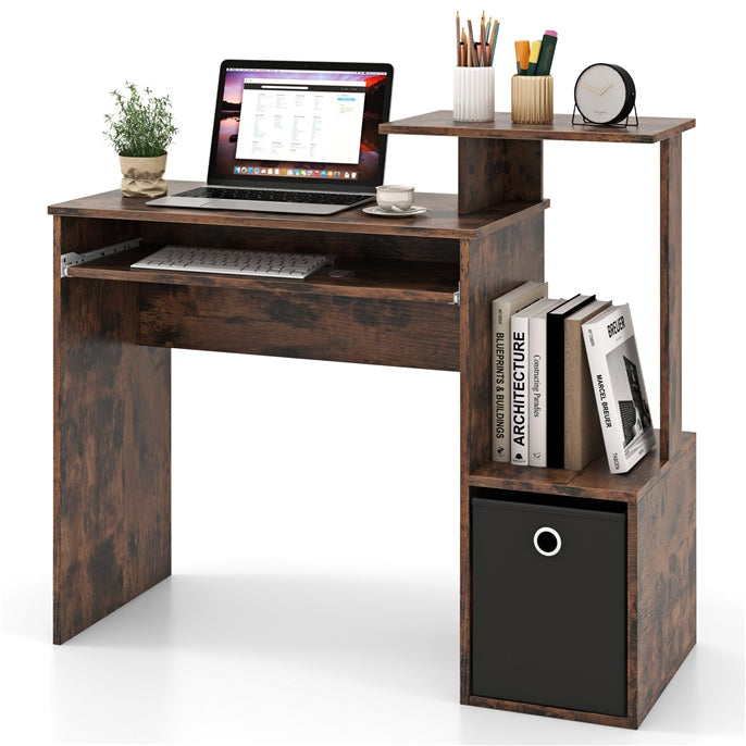 Space-saving Computer Desk with Open Shelf and Fabric Storage Drawer
