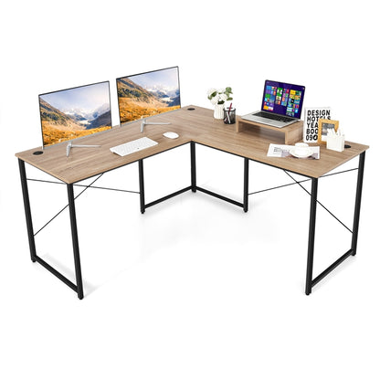 Reversible L-Shaped Desk with Built-in Power Strip and Removable Host Stand
