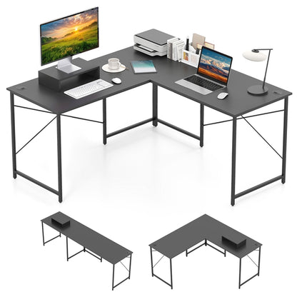 Reversible L-Shaped Desk with Built-in Power Strip and Removable Host Stand