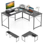 Reversible L-Shaped Desk with Built-in Power Strip and Removable Host Stand