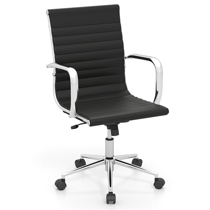 Ribbed Executive Office Chair Adjustable Swivel PU Leather Conference Chair