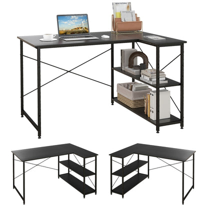 L-shaped Computer Desk Reversible Corner Desk with Adjustable Shelf