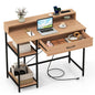 120cm Computer Desk, Industrial Laptop Writing Desk with Monitor Stand, Drawers & Storage Shelves
