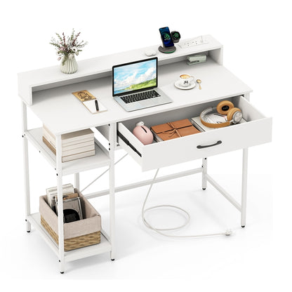 120cm Computer Desk, Industrial Laptop Writing Desk with Monitor Stand, Drawers & Storage Shelves