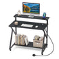 Mobile Computer Desk with Power Outlets Monitor Stand and Storage Shelf