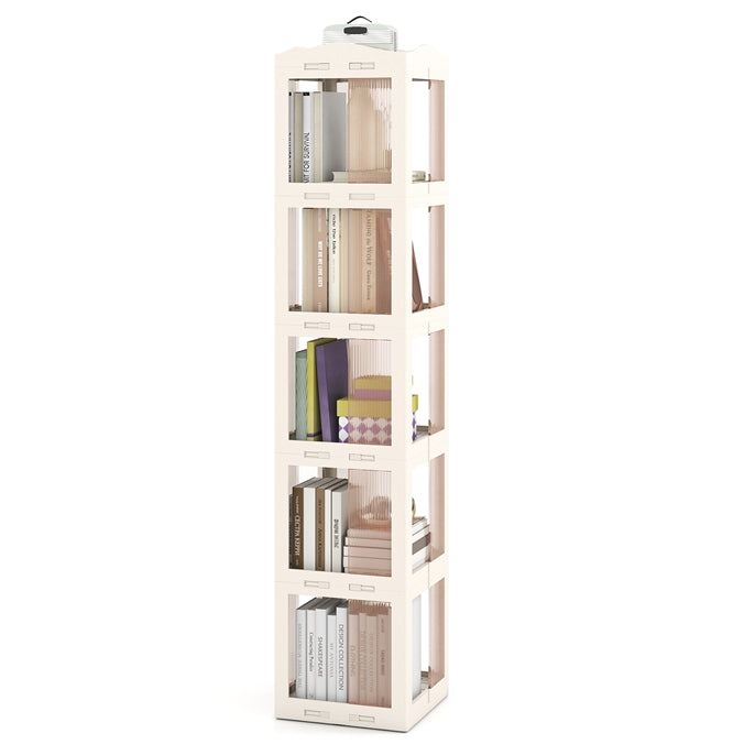 4/5/6-Tier Foldable Rotating Bookshelf, 360° Spinning Bookcase Tower with Swivel Base