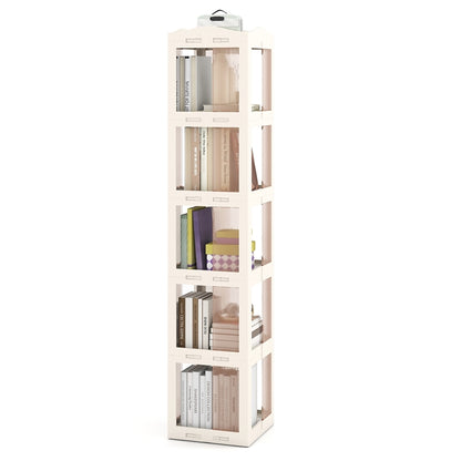 4/5/6-Tier Foldable Rotating Bookshelf, 360° Spinning Bookcase Tower with Swivel Base
