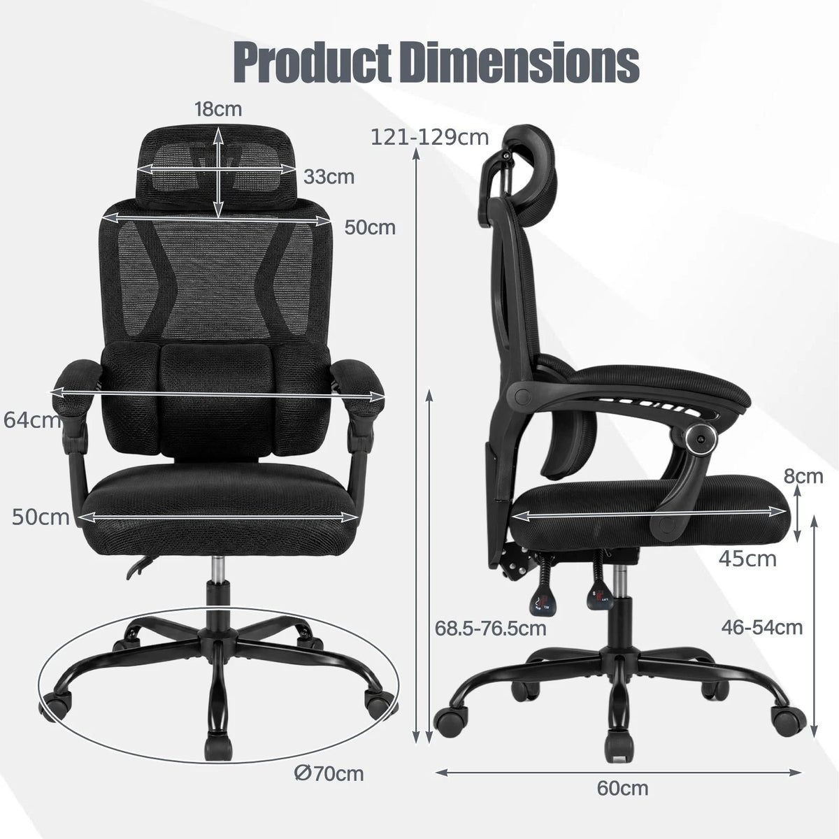 Ergonomic Office Computer Mesh Chair with High Back and Adaptive Lumbar Support