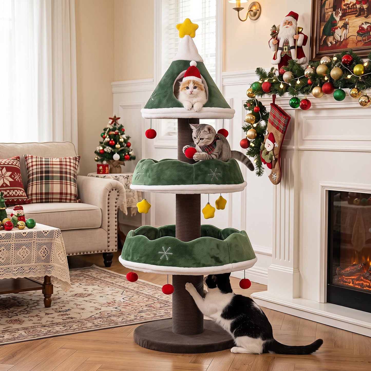 Cat Christmas Tree with Cozy Condo and Scratching Posts