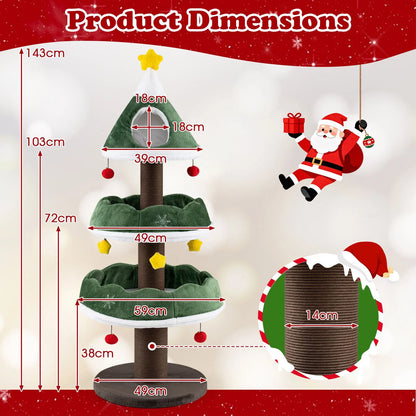 Cat Christmas Tree with Cozy Condo and Scratching Posts