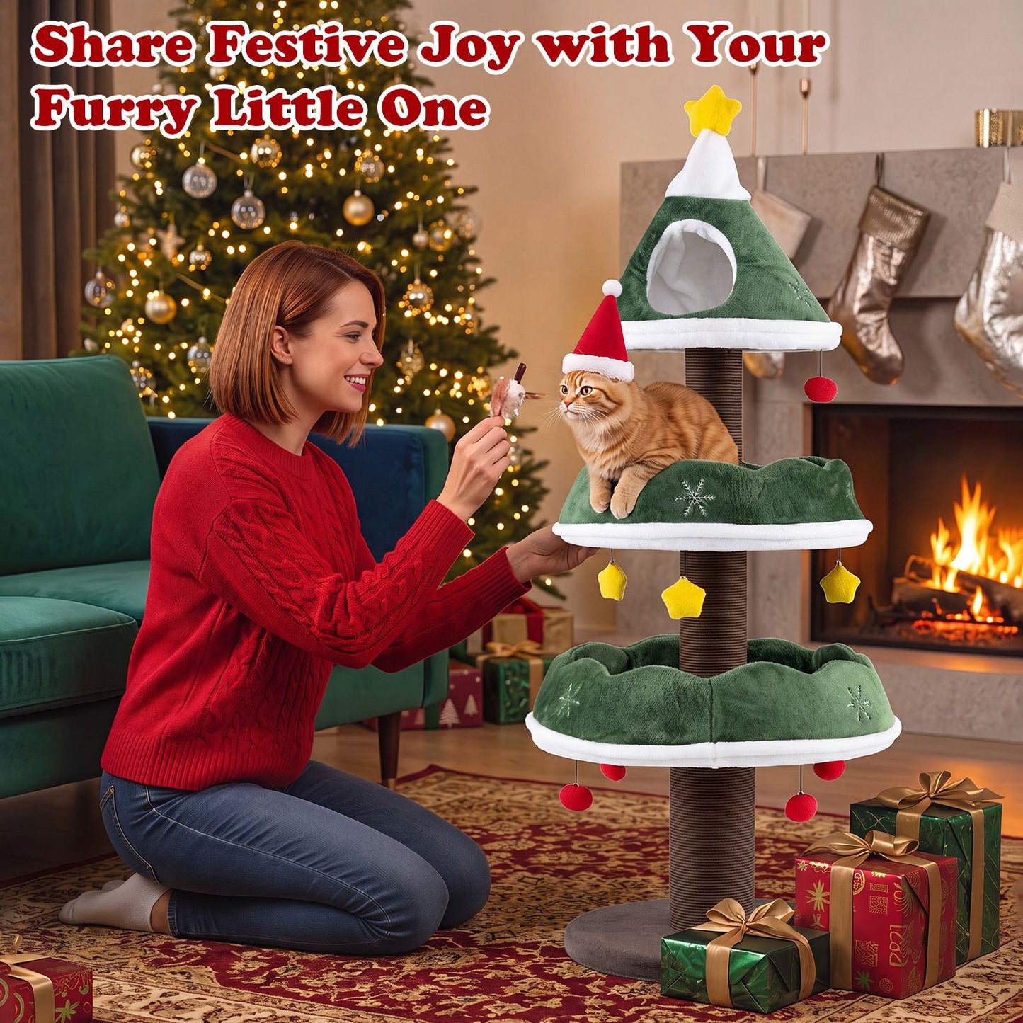 Cat Christmas Tree with Cozy Condo and Scratching Posts