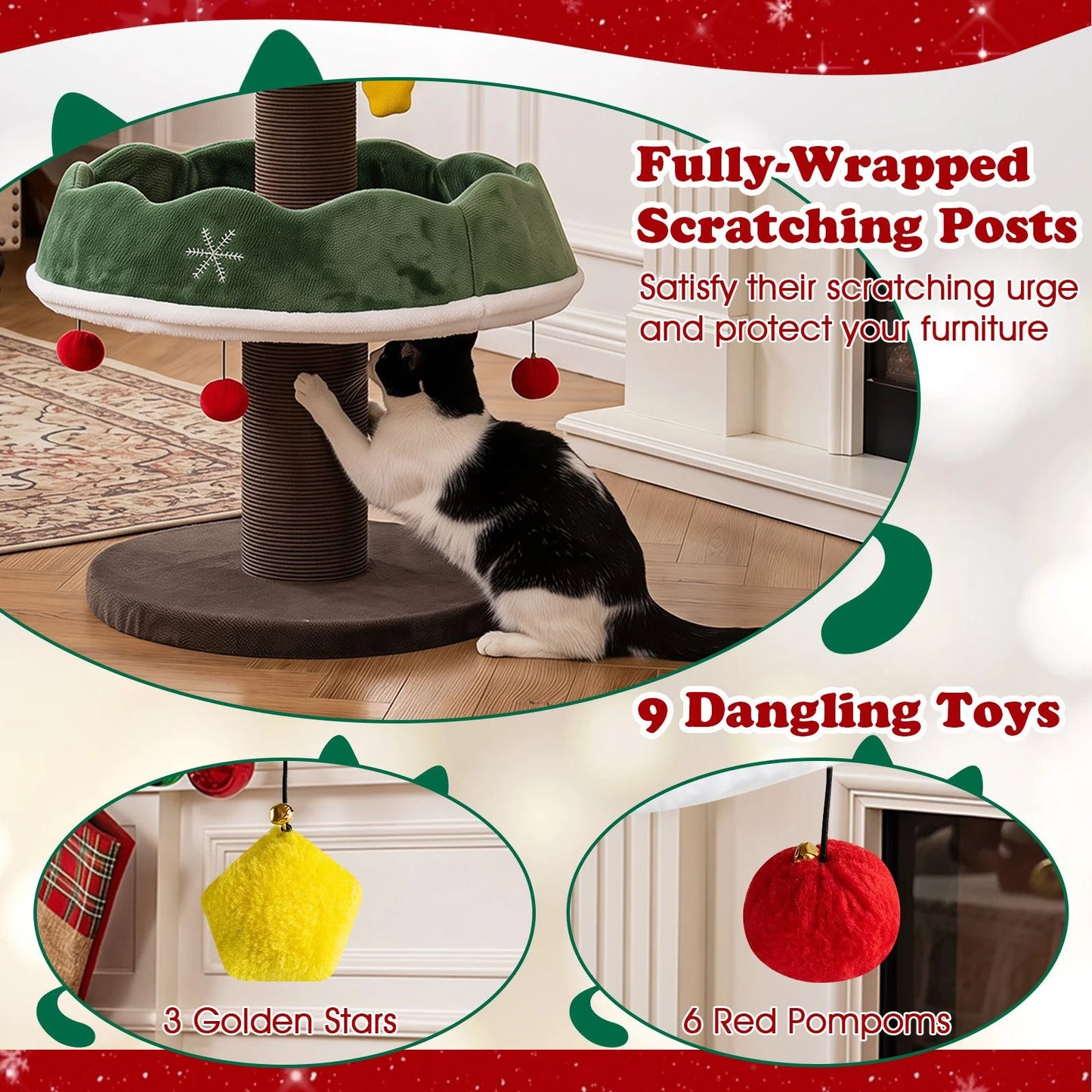 Cat Christmas Tree with Cozy Condo and Scratching Posts