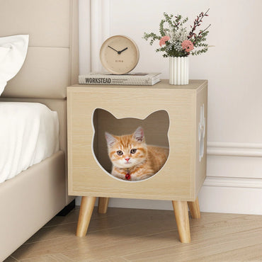 Cat Litter Box Enclosure with Rubber Wood Legs and Detachable Top