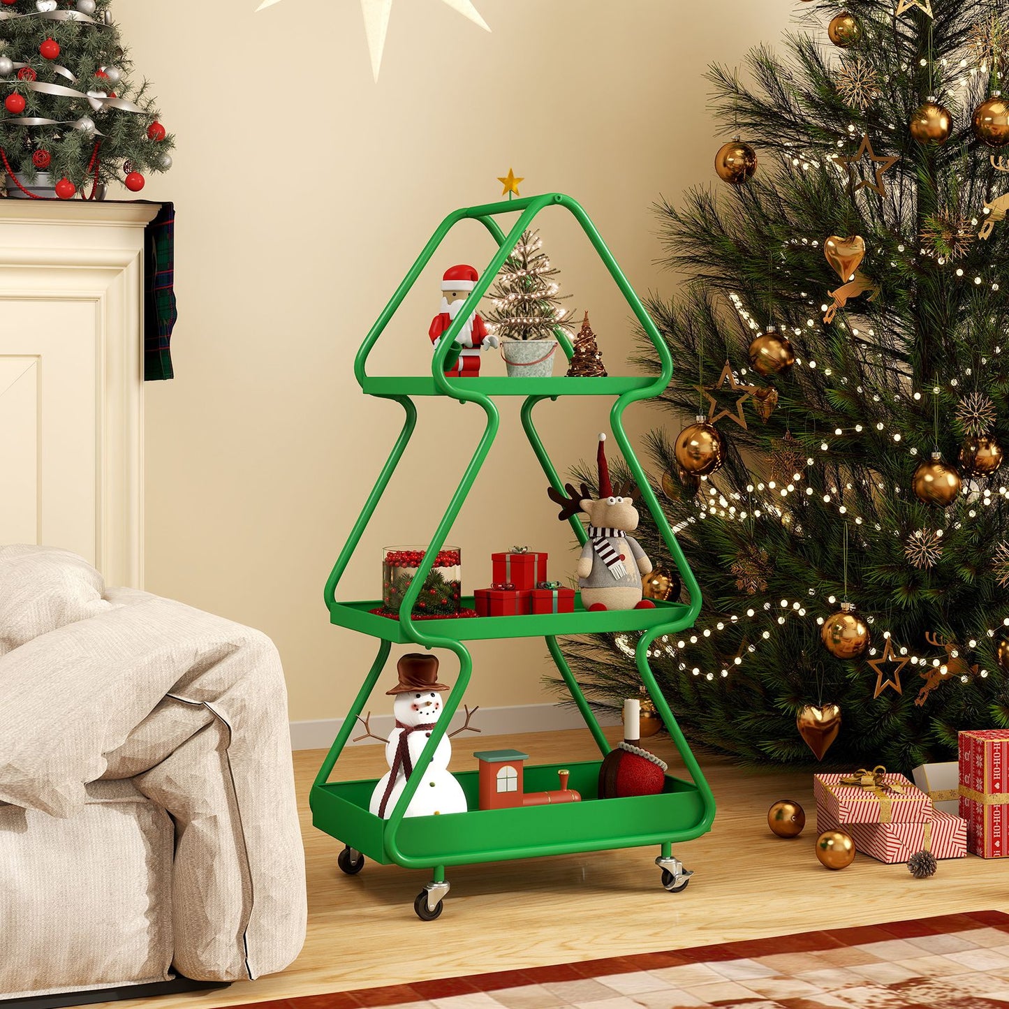 Christmas Tree Storage Cart 3-Tier Rolling Xmas Cart with Topper Star