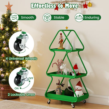 Christmas Tree Storage Cart 3-Tier Rolling Xmas Cart with Topper Star