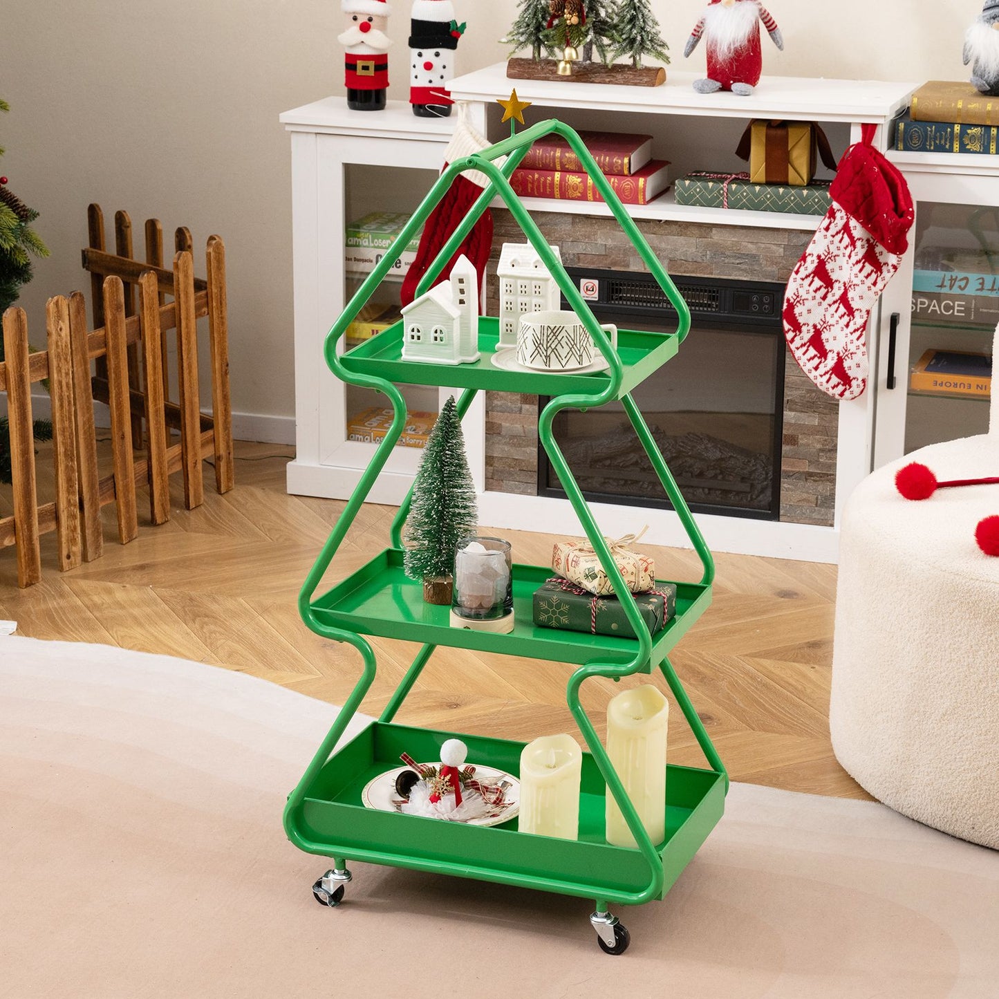 Christmas Tree Storage Cart 3-Tier Rolling Xmas Cart with Topper Star