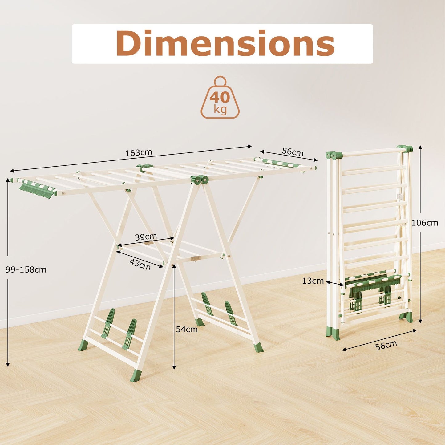 2-Level Foldable Clothes Drying Rack with Height-Adjustable Wings