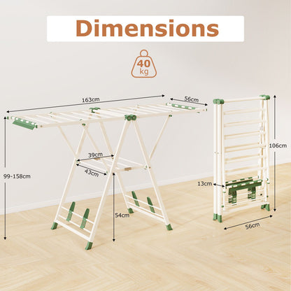 2-Level Foldable Clothes Drying Rack with Height-Adjustable Wings