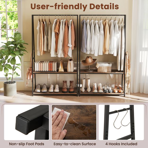Clothes Rack with 2 Shelves for Laundry Room Bed Room