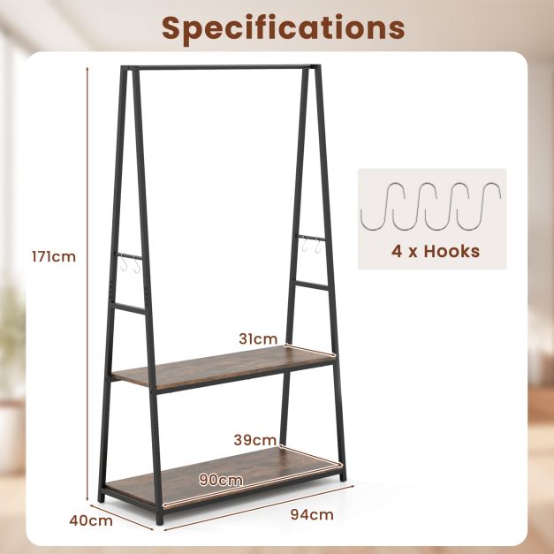 Clothes Rack with 2 Shelves for Laundry Room Bed Room
